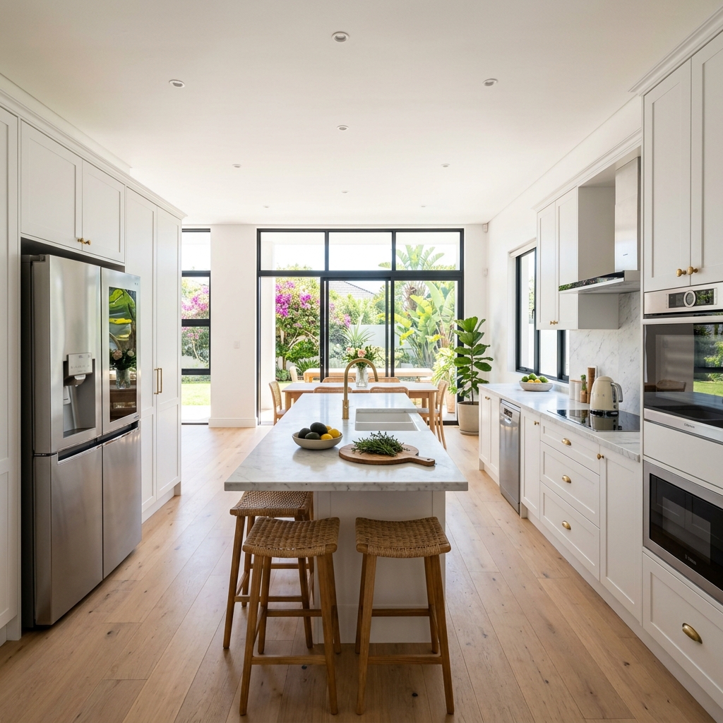 Modern kitchen with refrigerator, oven and dishwasher — appliance repair Pretoria